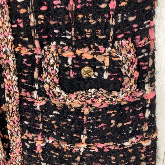 SIONI Cardigan M Wool-Blend Tweed Boucle Knit Gold Button Flap Pockets Long-Slv - Picture 5 of 11